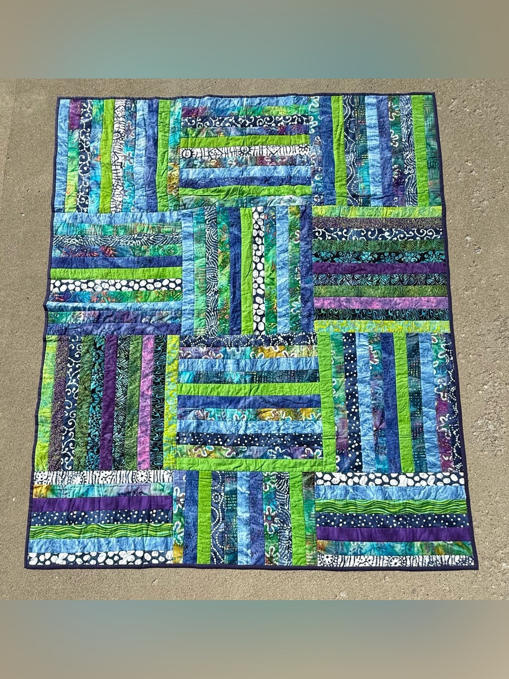 Handmade Quilt Vibrant Patchwork 62” x 74”